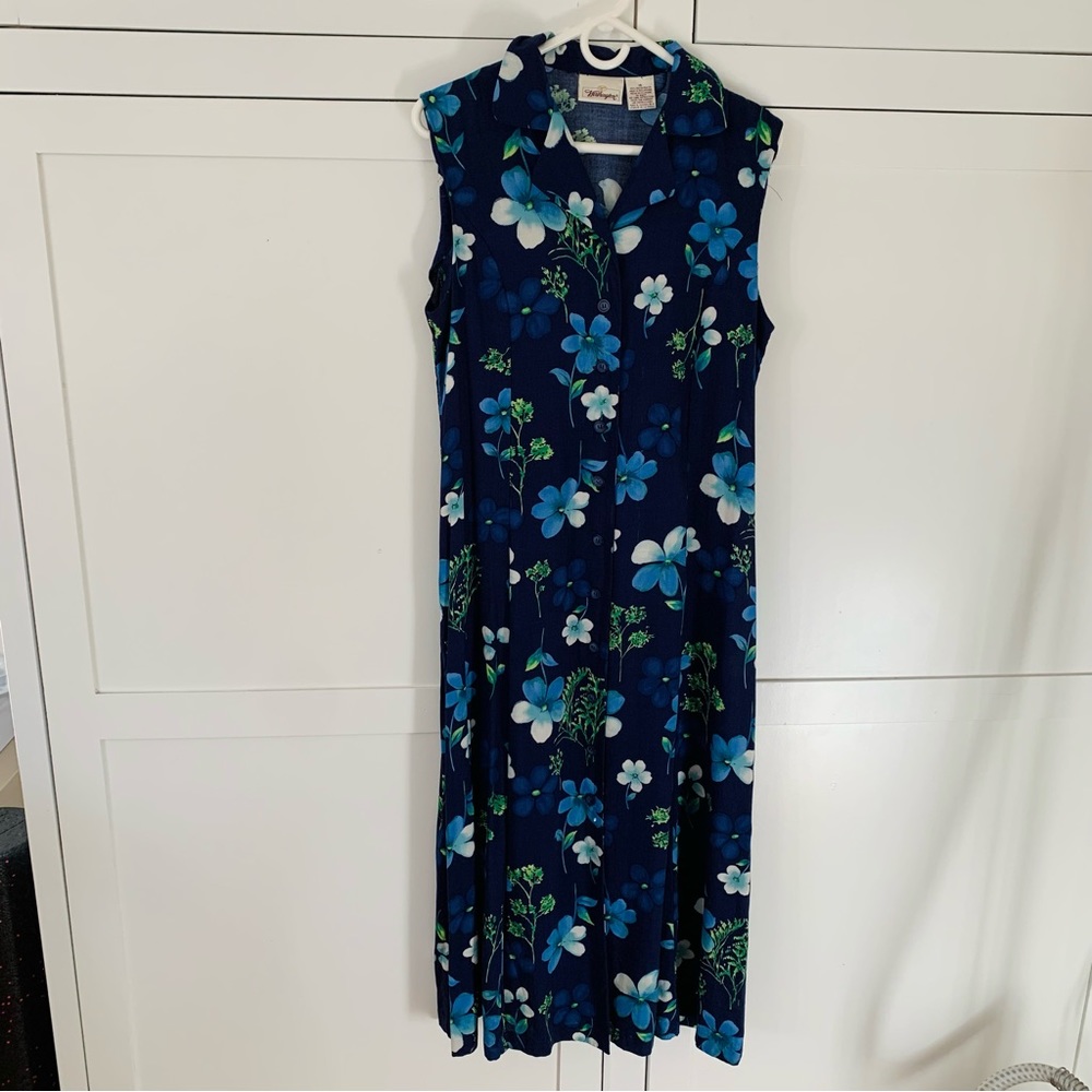 Vintage Worthington Rayon Blue Floral Maxi Dress Size 14